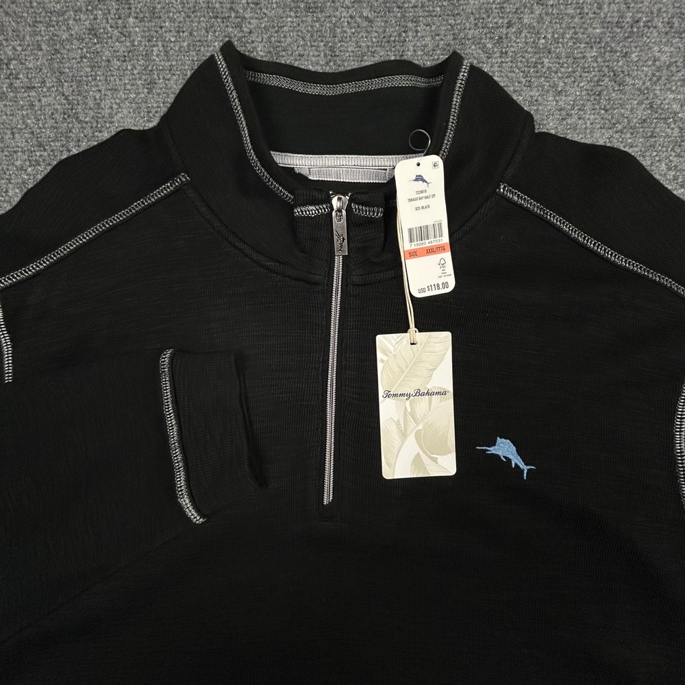 Tommy Bahama Tobago Bay Half Zip Mens XXXL Black Pullover Contrast‎ Stitch NWT